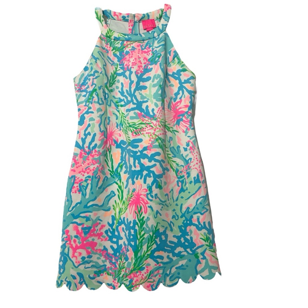 Lilly Pulitzer Aqua, Pink & Green Coral-Print Halter Dress